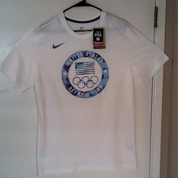 NEW NIKE OLYMPICS "Team USA Camo Essential Tee" MEN'S WHITE M T-SHIRT FN0862-100 - Picture 1 of 7